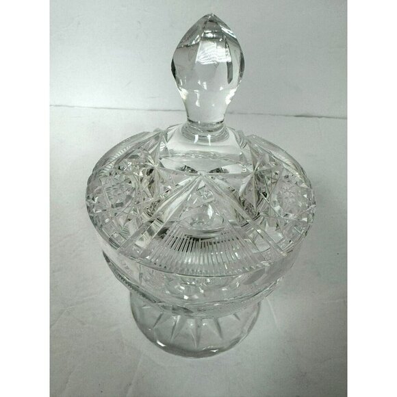 Clear pressed glass vintage candy dish with lid etched floral designs - Picture 10 of 10